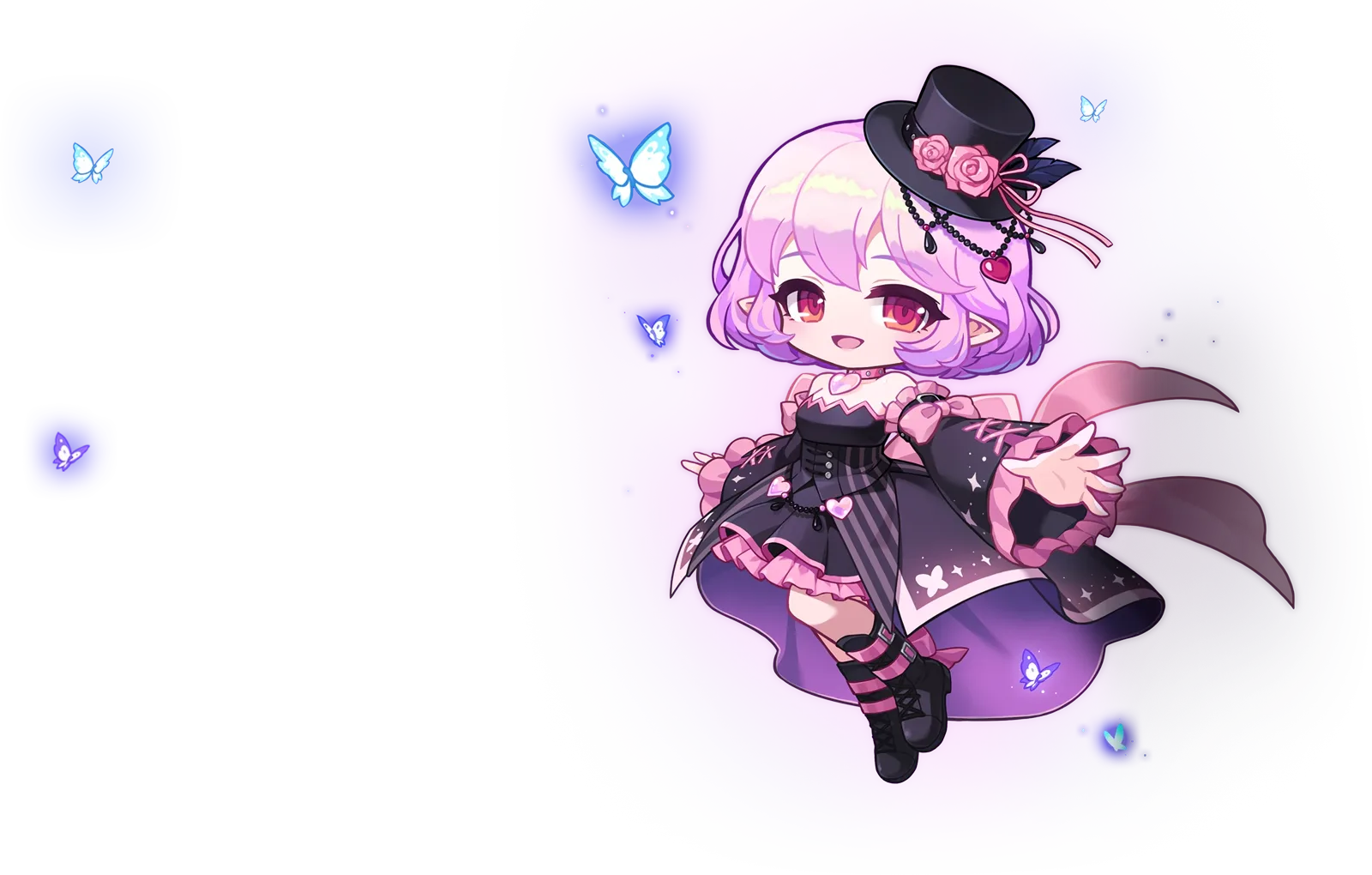 チェンジバーニング ルシードのキービジュアル。ルシードの姿になったキャラクターと青い蝶